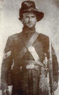 Black and white photo of James Francis Cantwell in uniform as 1st Sergeant of Company G, 80th Indiana Volunteer Infantry Regiment, circa 1862-1864, enhanced image.