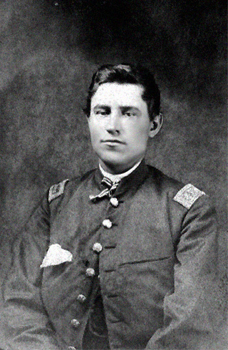 Black and white photo of Henry C. Jeraould in uniform as 1st Lieutenant of Company A, 80th Indiana Volunteer Infantry Regiment, circa early 1863, enhanced image.