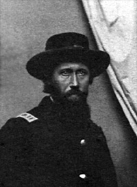 Black and white photo of Captain Isum Gwin of Company D, 80th Indiana Volunteer Infantry, in his Union Army officer's uniform, circa 1864-1865